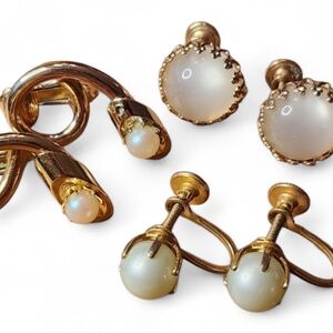 Vintage Mid-Century Goldtone and Faux Pearl Earring Set (3 Pairs)